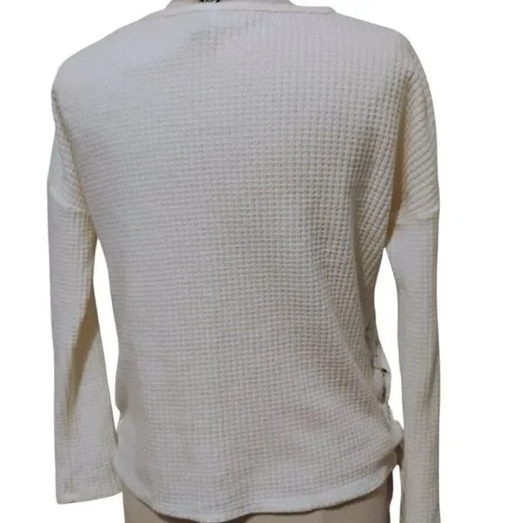 Z Supply Top Women's Thermal Waffle Knit Boho Laced Side Ties Oversized Cozy XS - Picture 3 of 13